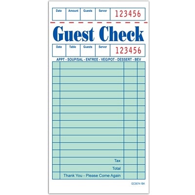 Server Note Pads and Waitress Order Pads Guest Check Book 3.5 x 6.75 50 Checks Per Book for Total 300 Guest Checks 300 