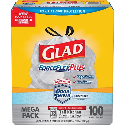 Glad ForceFlex Tall Kitchen Trash Bags, 13 Gallon, 80 Bags (Unscented) 
