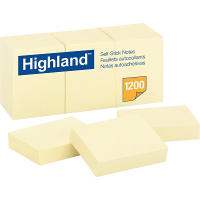 Highland Self-Stick Notes, 1 1/2 x 2, Yellow, 100-Sheet, 12/Pack