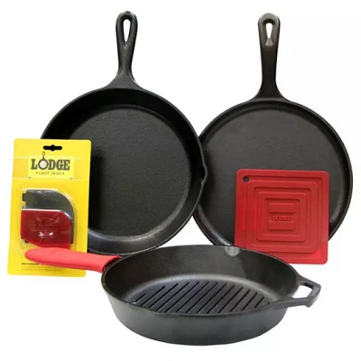 Lodge 6 Piece Seasoned Cast Iron Cookware Set, Pans & Accessories, #PPLCICS6