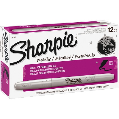 Sharpie Fine Point Permanent Marker, Metallic Silver, Pack of 12 at