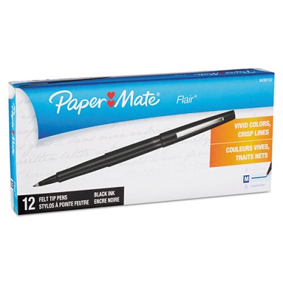 Paper Mate Flair Felt Tip Pens Medium Point Black, 12 Ct - 12 Pack