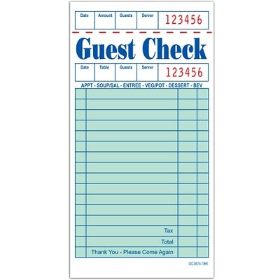 1 Part Heavyweight Server Guest Checks with Top Receipt GC3674 - 50 Books royal gc3674-1bk, 1 Part Guest Checks, Guest Checks, gc3674, heavy paper order pads, server pads top receipt stub, restaurant pads, restaurant guest checks