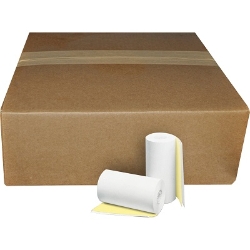 4 1/2" x 90 2-Ply White/Canary Carbonless Paper Rolls