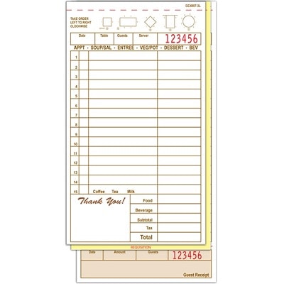 3 Part Carbonless Server Guest Checks Loose GC4997L - 2000 Checks guest check 4997L, guest checks, 3 part guest check, G4997-3L, order pads, restaurant guest checks