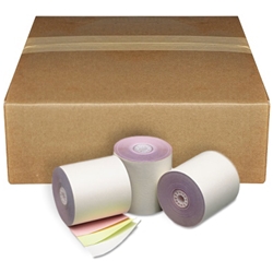 Star SP742ML 3" x 67 3-Ply White/Canary/Pink Paper Rolls 50/box Star SP742ML, white canary paper rolls, white canary carbonless paper rolls