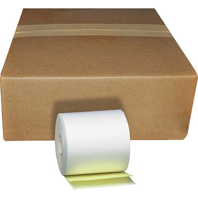 3" x 90 2-Ply White/Canary Carbonless Paper Rolls 50/box 2 ply carbonless paper rolls, 2 ply paper rolls, 2 ply paper 50 rolls, 3 x 90 paper roll