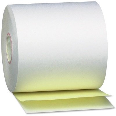 Two Ply Carbonless Kitchen Printer POS Receipt Paper Rolls 3 X 90 ft 2-ply Carbonless Kitchen Paper TMU 220 White/Canary from RegisterRoll 1 Case of 32 Rolls 