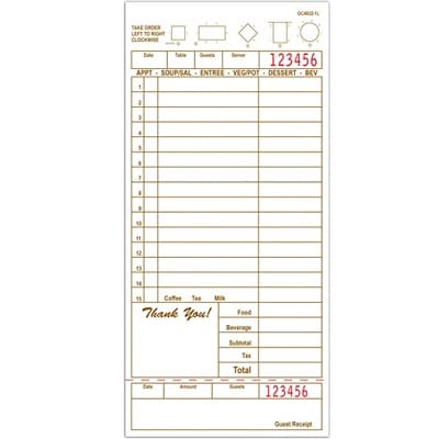 1 Part Loose Paper Guest Checks GC4932 - 2000 Checks Total guest check 4932, guest checks, 1 part guest check, G4932, order pads, server pads, restaurant pads, restaurant guest checks