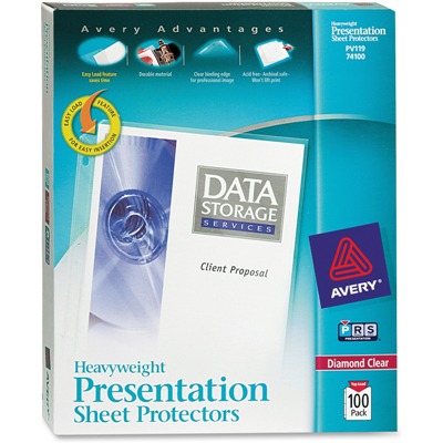 Avery Diamond Clear Heavyweight Sheet Protectors, 3 Ring, 100/Box Binder pockets, sheet protectors