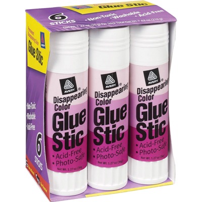 Avery Disappearing Color Permanent Glue Stics, 1.27 oz., 6 Pack Avery Permanent Glue Stics, Glue Stics, glue sticks