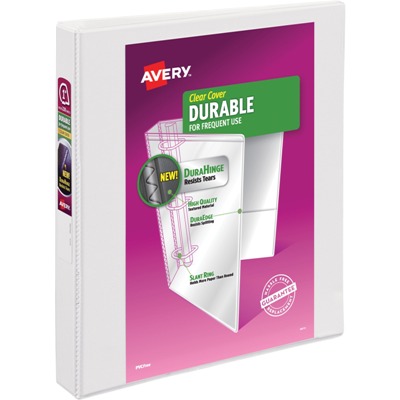 Avery Durable Slant D-ring View Binder, 1/2" to 3" Widths, White Binder, 1" BINDER, white binder