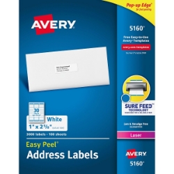 Avery Easy Peel Address Labels, 1" x 2 5/8", White, 3000/Pack, Laser ave5160, Laser Address Labels, avery Address Labels