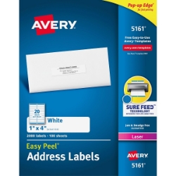 Avery Easy Peel Address Labels, 1" x 4", White, 2000/Pack, Laser ave5161, Laser Address Labels, avery Address Labels
