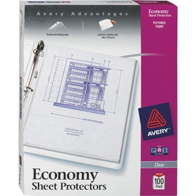  Avery Economy Clear Sheet Protectors, 3 Ring, 100/Box Binder pockets, sheet protectors