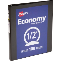 Avery Economy Round Ring View Binders, 1/2" to 3" Widths, Black Binder, 1" BINDER, Black binder