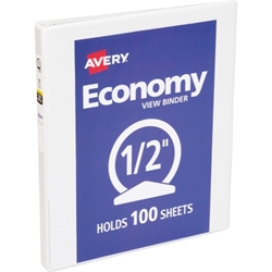 Avery Economy Round Ring View Binders, 1/2" to 3" Widths, White Binder, 1" BINDER, white binder