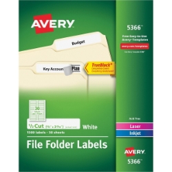 Avery File Folder Labels, 2/3" x 3 7/16", White, 1500/Pack, Laser or Inkjet ave5366, Laser file Labels, Inkjet file folder Labels