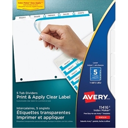 Avery Index Maker Print & Apply Clear Label Dividers, 5 Tabs, 1 Set label dividers, tab dividers, binder divider labels