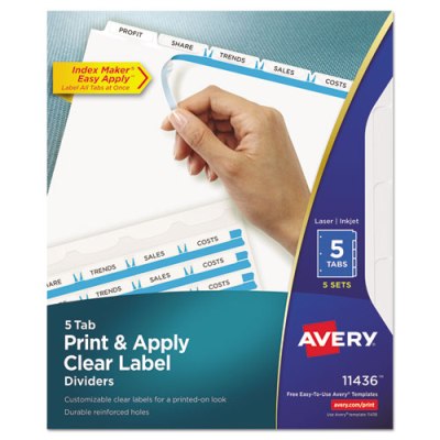 Avery Index Maker Print & Apply Clear Label Dividers, 5 Tabs, 5 Sets label dividers, tab dividers, binder dividers