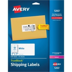 Avery Shipping Labels TrueBlock Technology, 2" x 4", White, 250/Pack Shipping Labels, ave5263, avery shipping labels