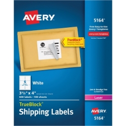 Avery Shipping Labels TrueBlock Technology, 3 1/3" x 4", White, 600/Pack Shipping Labels
