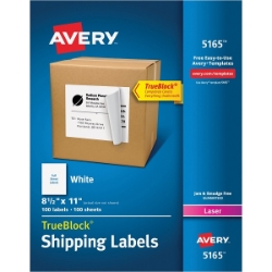 Avery Shipping Labels TrueBlock Technology, 8.5" x 11", White, 100/Pack Shipping Labels, ave5165, avery shipping labels