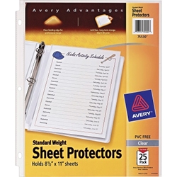 Avery Standard Weight Clear Sheet Protectors, 3 Ring, 25/Box Binder pockets, sheet protectors