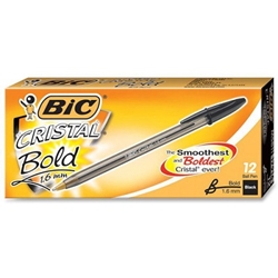 BIC Cristal Ballpoint Pens, Black, Bold Point, 12/Pack Pen, black pens, 12 pack pens