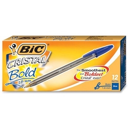 BIC Cristal Ballpoint Pens, Blue, Bold Point, 12/Pack Pen, blue pens, 12 pack pens