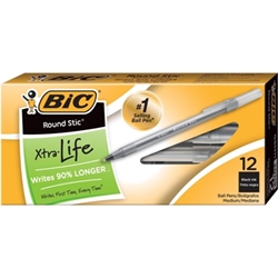 BIC Round Stic Ballpoint Pen, Black, Medium, 12/Pack Pen, Black pens