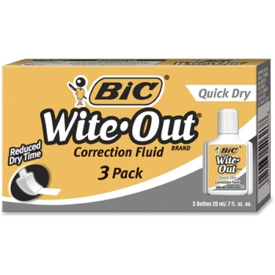 BIC Wite-Out Quick Dry Correction Fluid, 3/Pack Wite-Out, correction fluid, bic white out