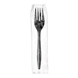 Black Disposable Forks Wrapped Individually, Medium Weight, 1,000/Case black plastic forks, wrapped cutlery, restaurant disposable forks, individually wrapped forks, to go cutlery, disposable black forks