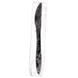 Black Disposable Knives Individually Wrapped, Medium Weight, 1000/Case black plastic knives, restaurant disposable knives, bulk wrapped plastic knives, to go cutlery, disposable individually wrapped knives