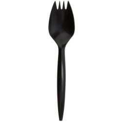Black Disposable Sporks, Medium Weight, Polypropylene, 1,000/Case  Black plastic sporks, restaurant disposable sporks, bulk plastic sporks, to go cutlery, disposable Black sporks