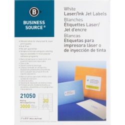 Business Source 1" x 2 5/8" Laser Address Labels, White, 3000/Pack 1 x 2 5/8 labels, Address Labels