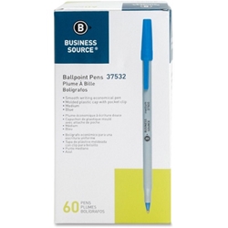 Business Source Bulk Ballpoint Stick Pens, Blue, Medium, 60/Pack Pen, Blue pens