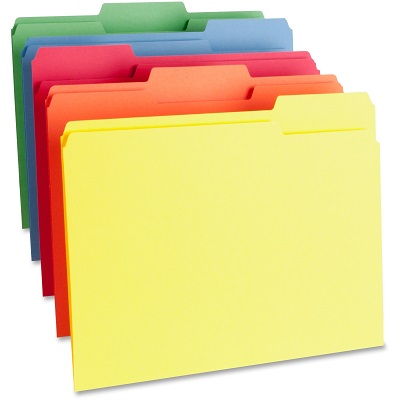 Business Source File Folders, 1/3 Tab Cut, 100/Box, Assorted Colors color file folders, 1/3 cut folders, color coded file folders