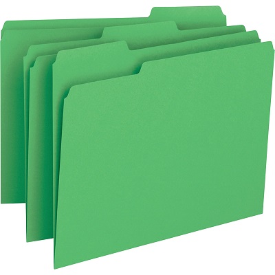 Business Source File Folders, 1/3 Tab Cut, 100/Box, Green green file folders, 1/3 cut folders, color coded file folders