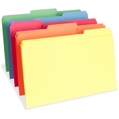 Business Source File Folders, Legal Size, 1/3 Tab Cut, 100/Box, Assorted Colors color file folders, 1/3 cut folders, legal file folders