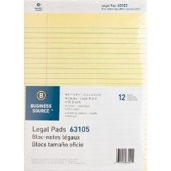Business Source Perforated Legal Ruled Pads, Yellow, 8 1/2" x 11 3/4", 12/Pack legal pad, wide ruled legal pad, lined notepad