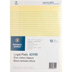 Business Source Perforated Legal Ruled Pads, Yellow, 8 1/2" x 11 3/4", 12/Pack legal pad, wide ruled legal pad, lined notepad