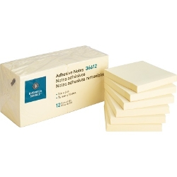 Business Source Self-Stick Note Pads 3" x 3", Yellow, 12 Pads/Pack STICKY NOTES