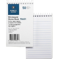Business Source Wire-Bound Memo Book Pads, Ruled, 5" x 3", 12/Case memo pad, memo book, lined notepad