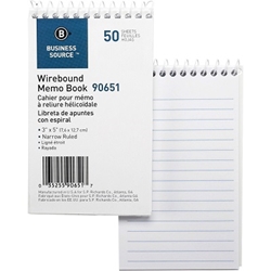 Business Source Wire-Bound Memo Book Pads, Ruled, 5" x 3", 12/Case memo pad, memo book, lined notepad