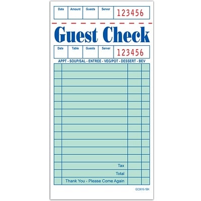 New 50 Checks book Receicpt SA5450A 20 pk Adams 1-Part Guest Check with Stub