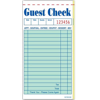 2-Part Carbonless Server Guest Check GC7000, 100 Books royal gc7000, adams 104-50sw, choice 105gc70002, guest check 7000, guest checks, 2 part guest check, GC7000, order pads, server pads, restaurant pads, restaurant guest checks