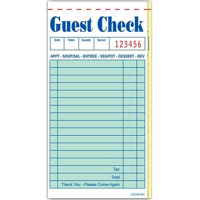 2-Part Interleaved Carbon Guest Checks GC6000, 50 Books royal gc6000, adams a6000g, alliance 6000001, guest checks, 2 part guest check, G6000, order pads, server pads, restaurant pads, restaurant guest checks