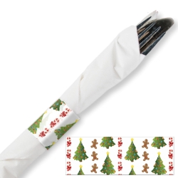 Christmas Holiday Paper Napkin Bands Self-Adhering, 1,000/Pack white napkin bands, christmas napkin bands, holiday napkin bands, paper napkin bands, self-adhering napkin bands