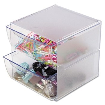 Desk Cube with 2 Drawers, Clear Plastic, 7-1/8" x 6" x 6" Desk Cube, desk organizer